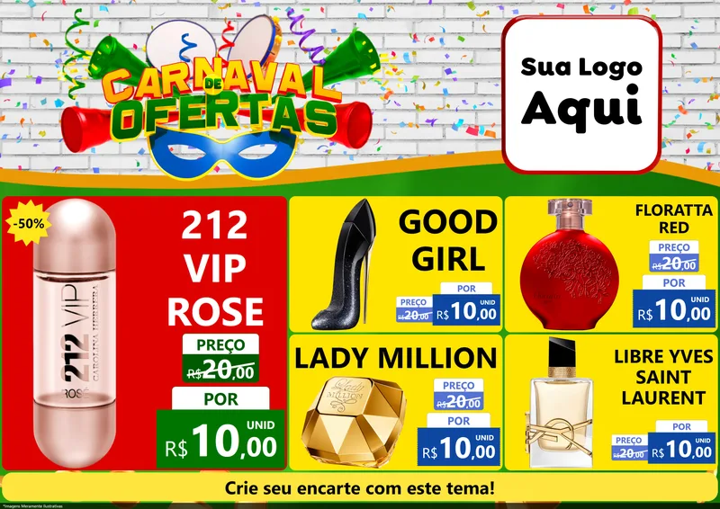 Modelo de Encarte para Encarte A4 Horizontal com o tema Carnaval de Ofertas para Perfumes