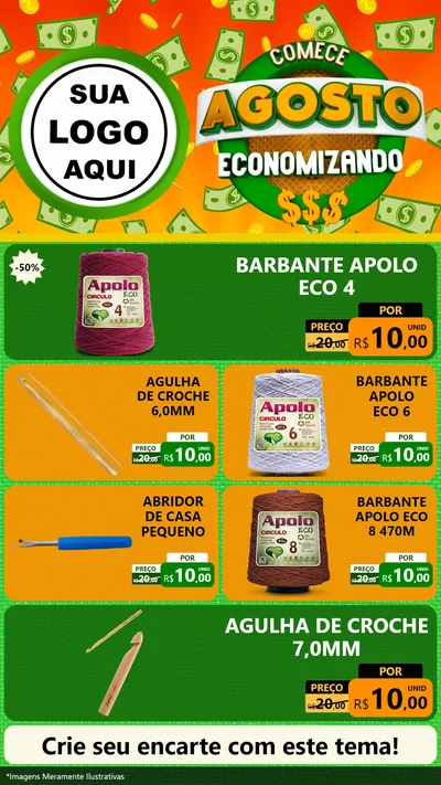 Modelo de TV para TV Vertical com o tema Comece Agosto Economizando para Armarinho e Aviamentos