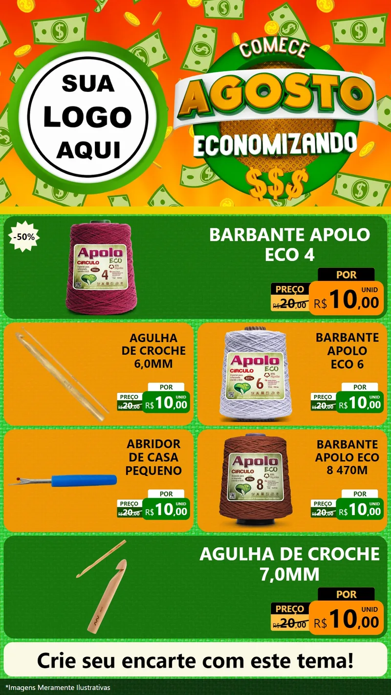 Modelo de TV para TV Vertical com o tema Comece Agosto Economizando para Armarinho e Aviamentos