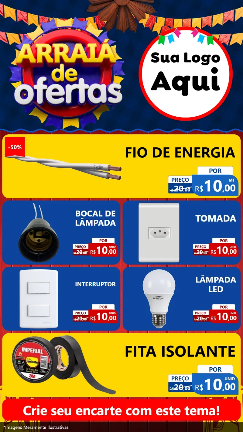 Modelo de TV para TV Vertical com o tema Arraiá de Ofertas para Materiais Elétricos