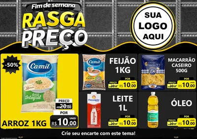 Modelo de Encarte para Encarte A4 Horizontal com o tema Fim de Semana Rasga Preço para Supermercado