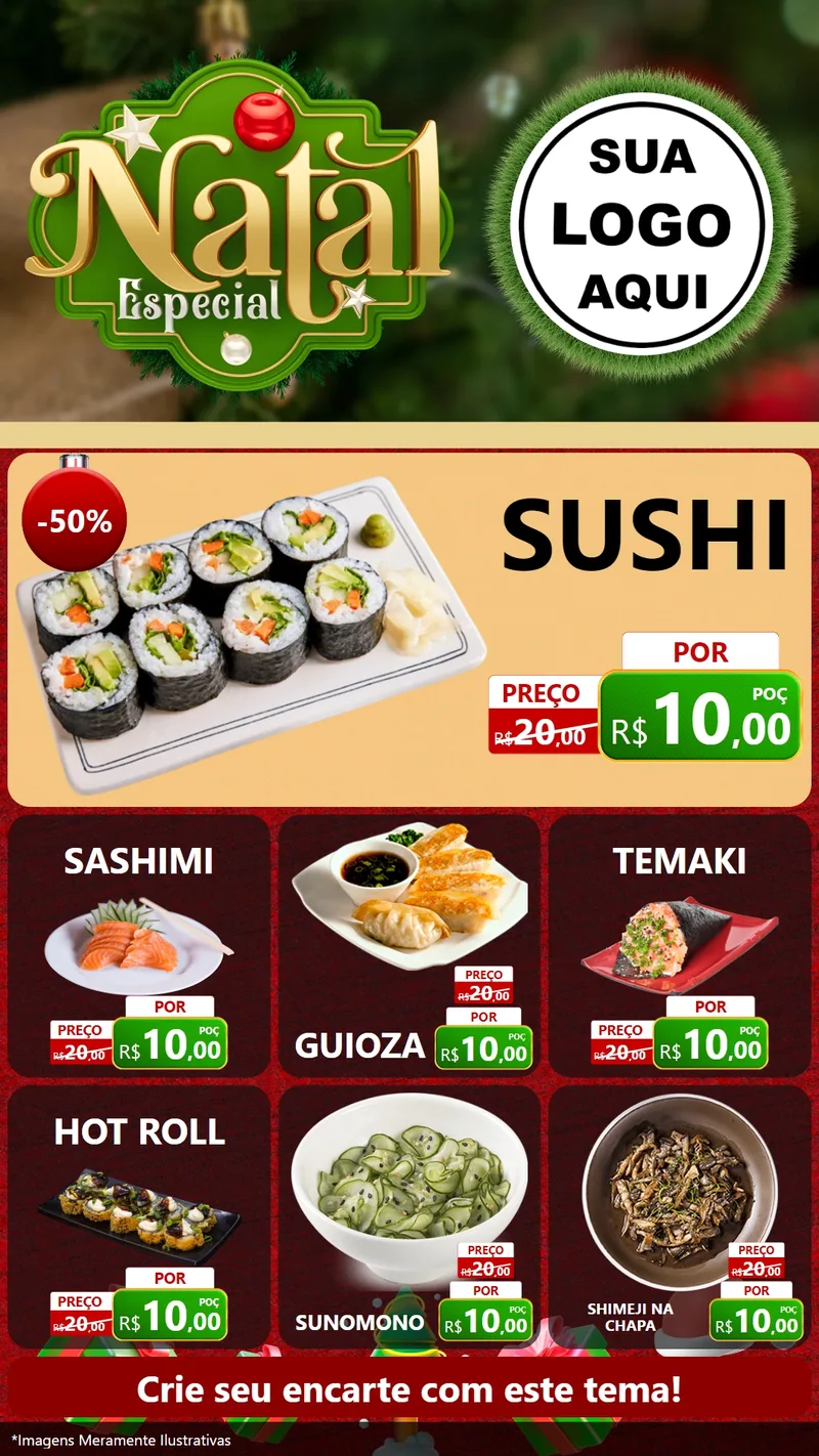 Modelo de Rede Social para Stories com o tema Natal Especial para Comida japonesa