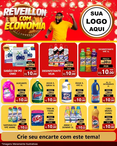 Modelo de Rede Social para Feed Instagram com o tema Réveillon com Economia para Produtos de Limpeza