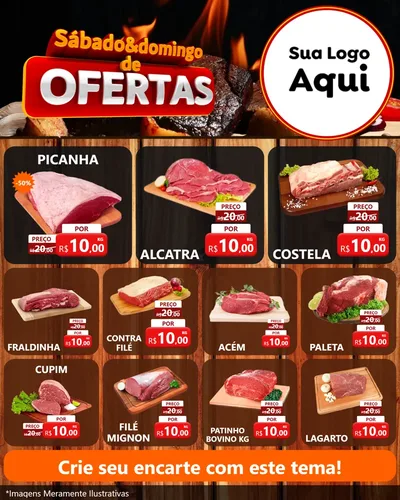 Modelo de Rede Social para Feed Instagram com o tema Sábado e Domingo de Ofertas - Carne / Açougue para Açougue