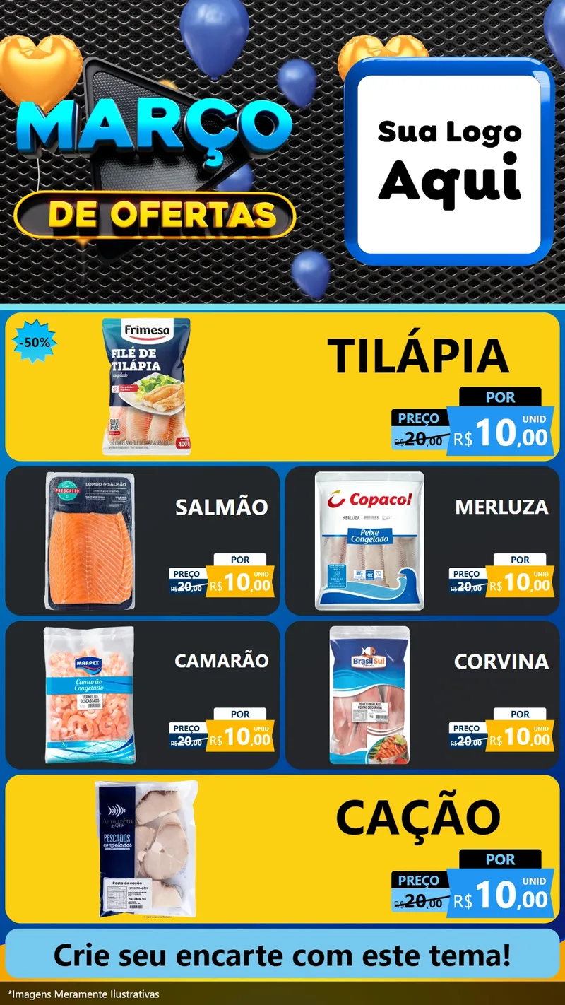 Modelo de TV para TV Vertical com o tema Março de Ofertas para Peixaria