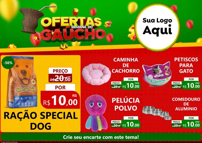 Modelo de Encarte para Encarte A4 Horizontal com o tema Ofertas Semana Do Gaúcho para Pet Shop