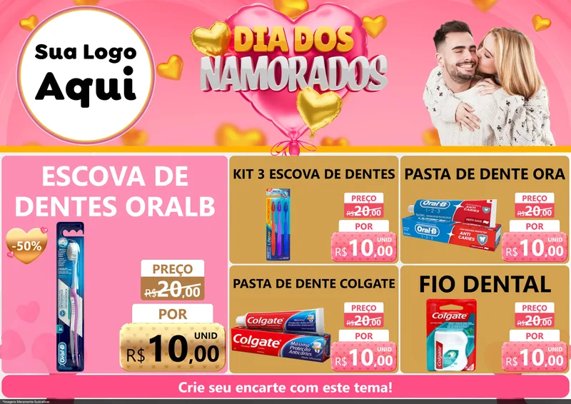 Modelo de Encarte para Encarte A4 Horizontal com o tema Dia dos Namorados para Higiene Pessoal