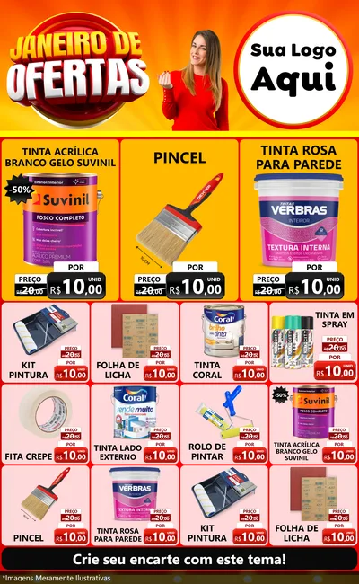 Modelo de Encarte para Encarte Grande com o tema Janeiro de Ofertas para Tintas e Ferramentas