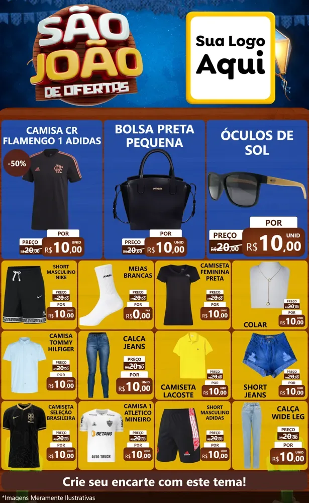 Modelo de Encarte para Encarte Grande com o tema São João Ofertas Imbatíveis! - Junina para Roupas e acessórios