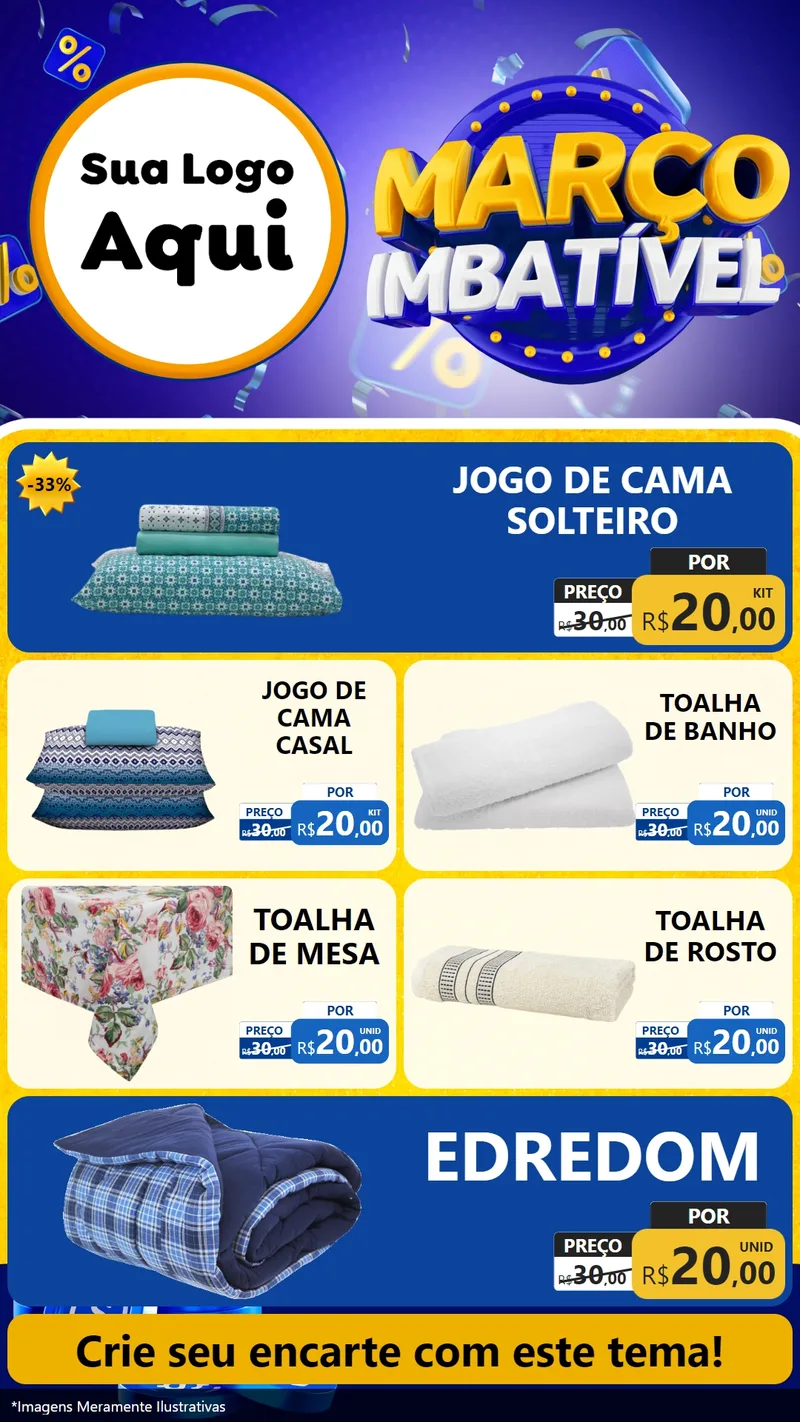 Modelo de TV para TV Vertical com o tema Março Imbatível para Cama, Mesa e Banho