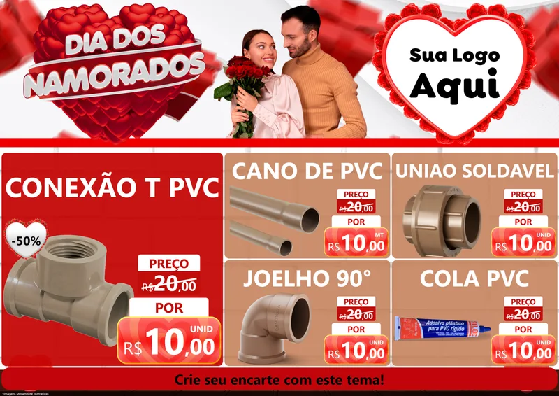 Modelo de Encarte para Encarte A4 Horizontal com o tema Dia dos Namorados para Tubos e conexões