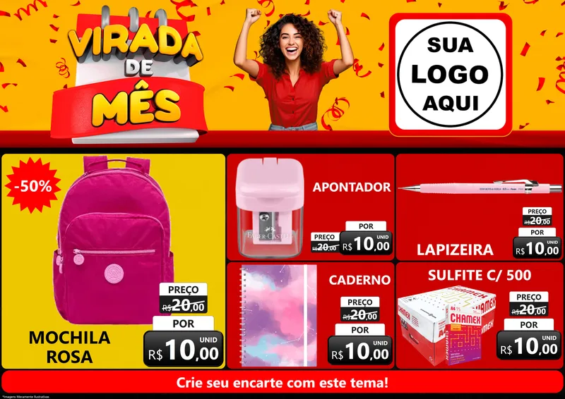 Modelo de Encarte para Encarte A4 Horizontal com o tema Virada de Mês para Papelaria