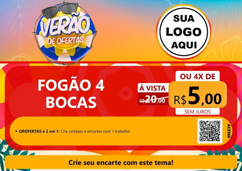 Modelo de Cartaz para Cartaz A4 Horizontal com o tema Verão de Ofertas para Móveis e Eletro