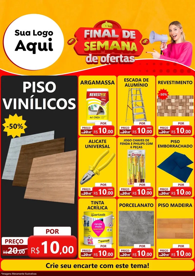 Modelo de Encarte para Encarte A4 Vertical com o tema Final de Semana de Ofertas para Material para Construção