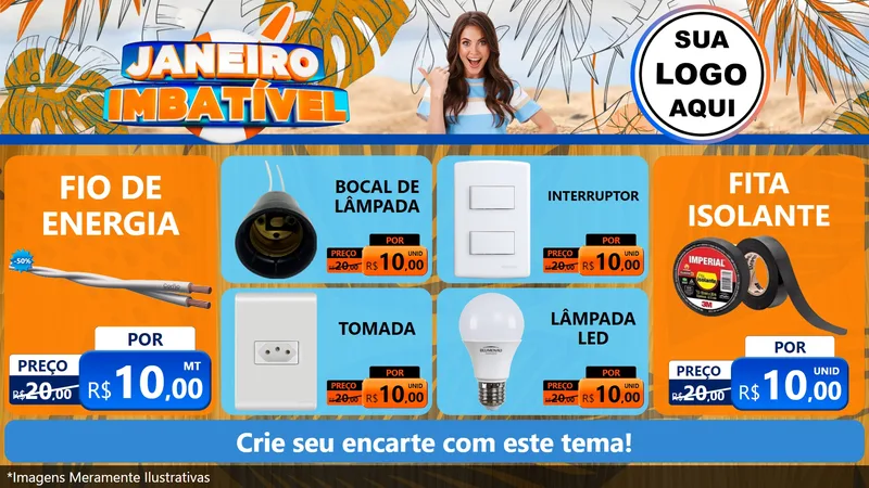 Modelo de TV para TV Horizontal com o tema Janeiro Imbatível para Materiais Elétricos
