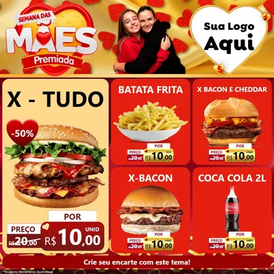 Modelo de Rede Social para Feed Facebook com o tema Semana das Mães Premiada para Hamburgueria