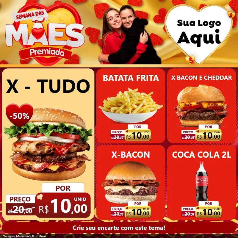 Modelo de Rede Social para Feed Facebook com o tema Semana das Mães Premiada para Hamburgueria