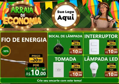 Modelo de Encarte para Encarte A4 Horizontal com o tema Arraiá de Economia para Materiais Elétricos