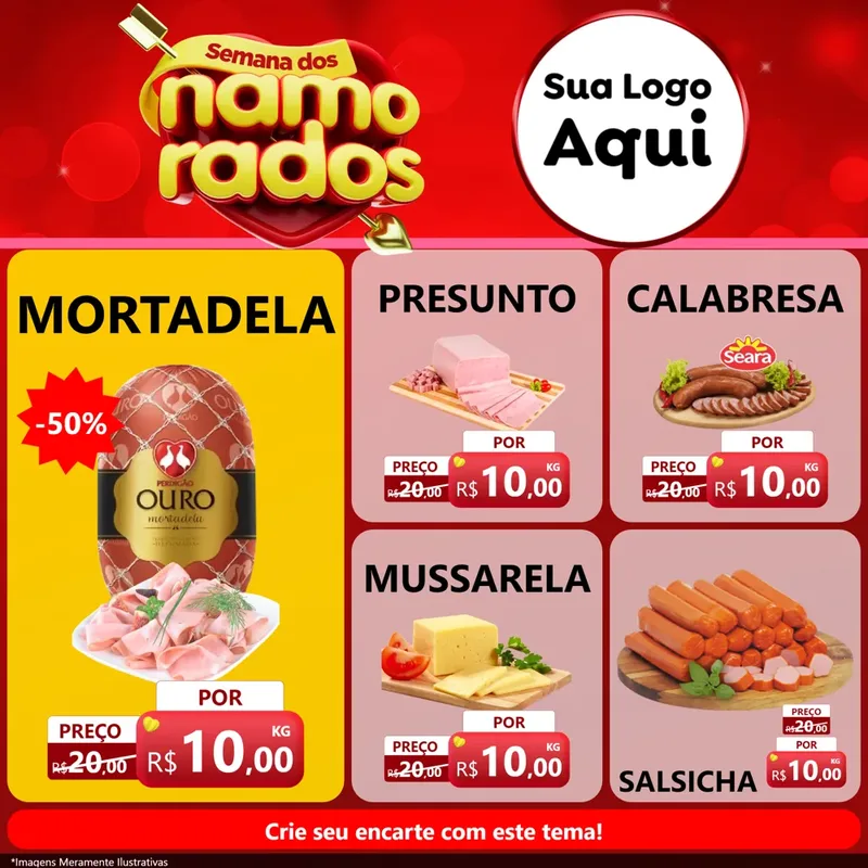 Modelo de Rede Social para Feed Facebook com o tema Semana dos namorados para Frios e Laticínios