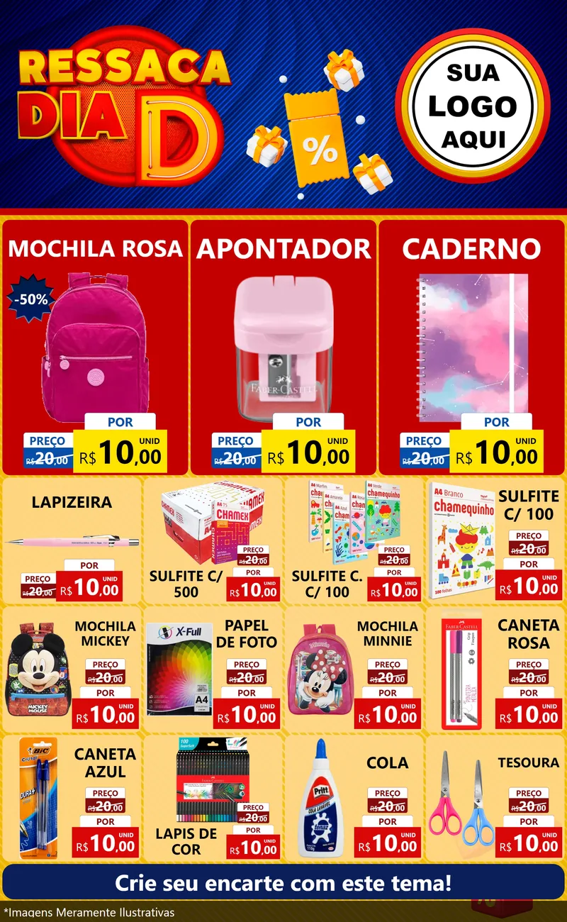 Modelo de Encarte para Encarte Grande com o tema Ressaca Dia D para Papelaria