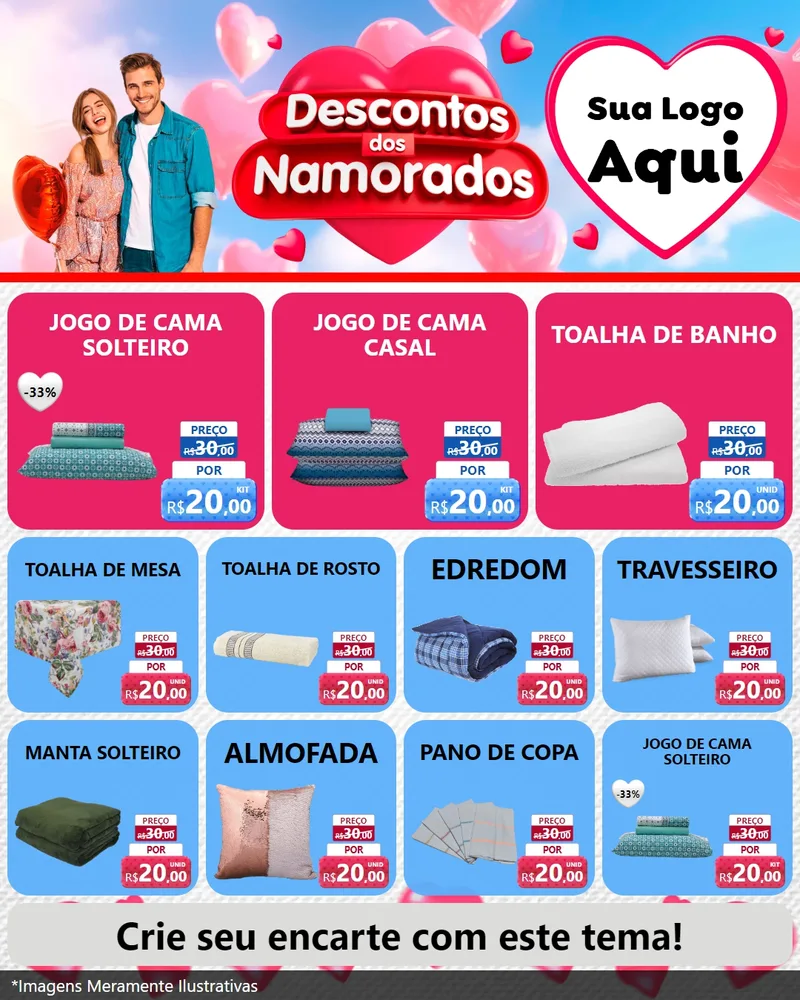 Modelo de Rede Social para Feed Instagram com o tema Descontos dos Namorados para Cama, Mesa e Banho