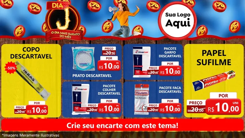 Modelo de TV para TV Horizontal com o tema Dia J - O Dia Mais Barato Do Mês para Embalagens