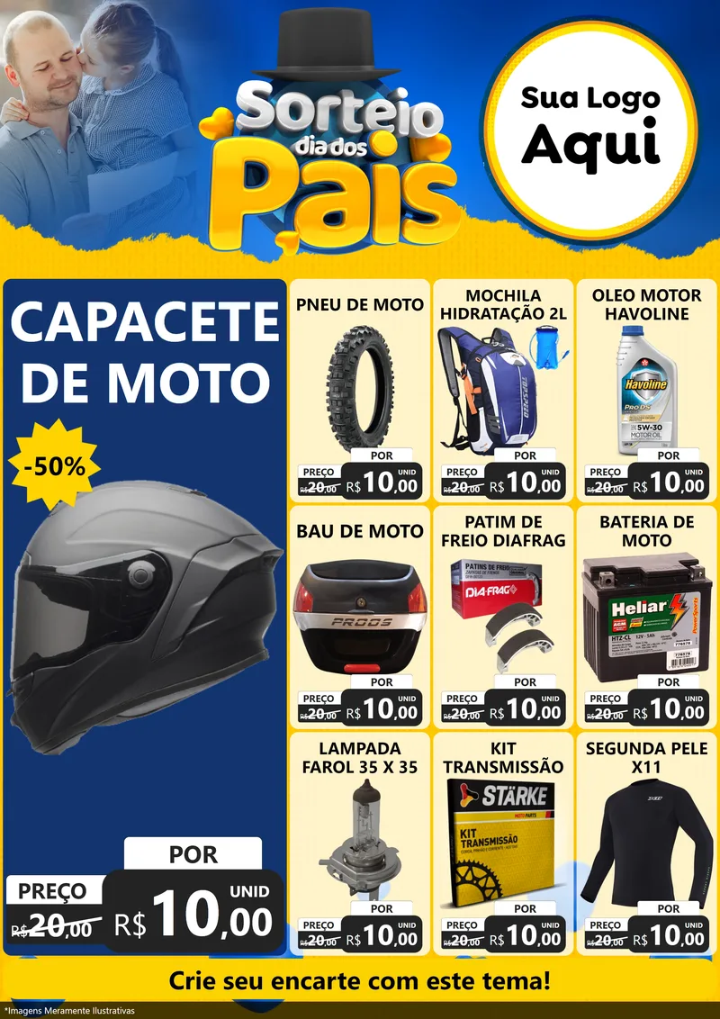 Modelo de Encarte para Encarte A4 Vertical com o tema Sorteio Dia Dos Pais para Moto peças