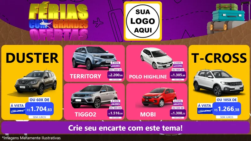 Modelo de TV para TV Horizontal com o tema Férias com Grandes Ofertas para Concessionaria de Carros