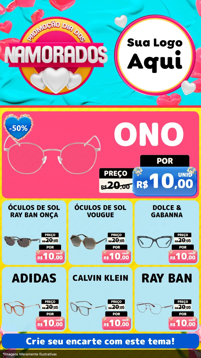 Modelo de Rede Social para Stories com o tema Promoção Dia dos Namorados para Óticas