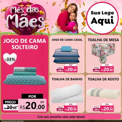Modelo de Rede Social para Feed Facebook com o tema Mês das Mães para Cama, Mesa e Banho