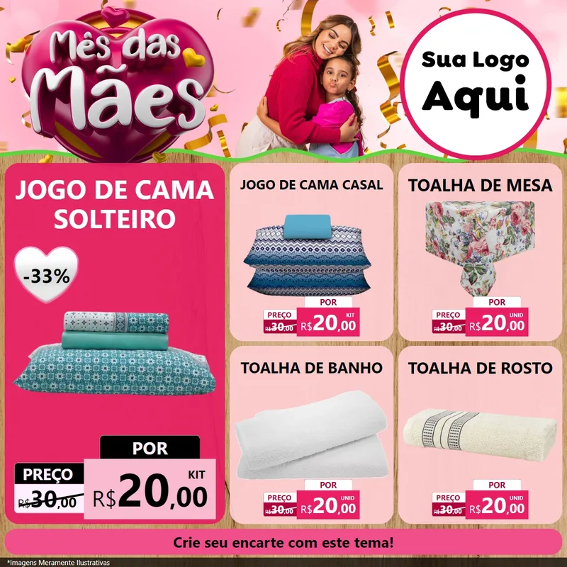 Modelo de Rede Social para Feed Facebook com o tema Mês das Mães para Cama, Mesa e Banho