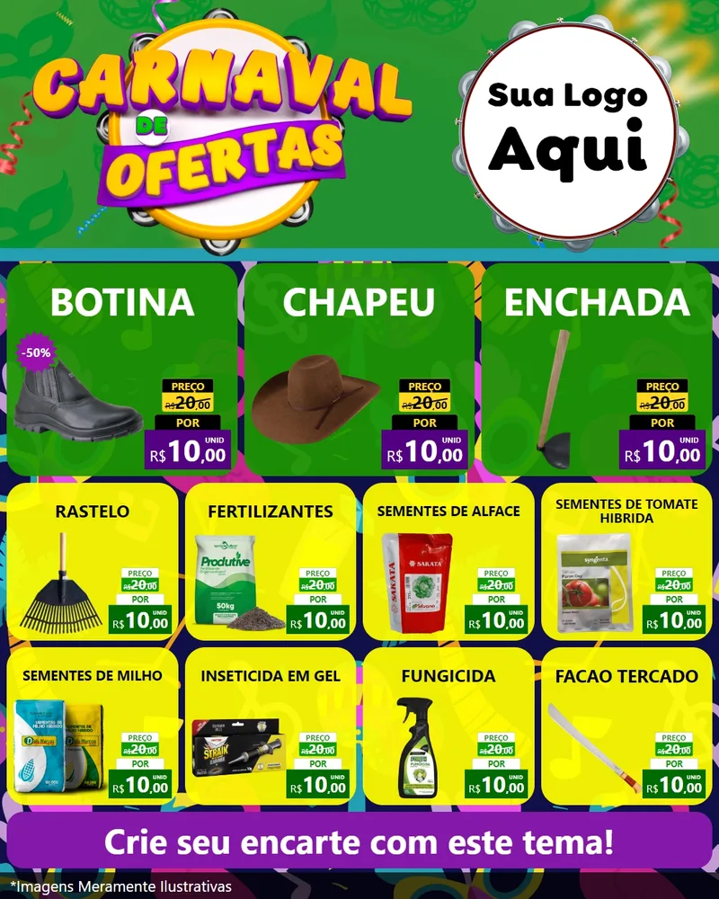 Modelo de Rede Social para Feed Instagram com o tema Carnaval de Ofertas para Agropecuária