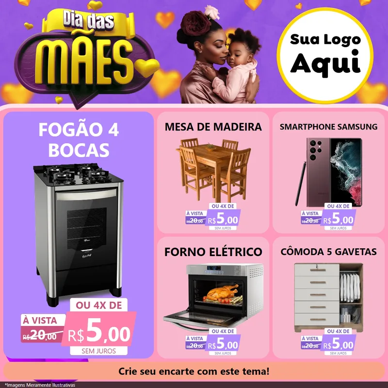 Modelo de Rede Social para Feed Facebook com o tema Dia das Mães para Móveis e Eletro