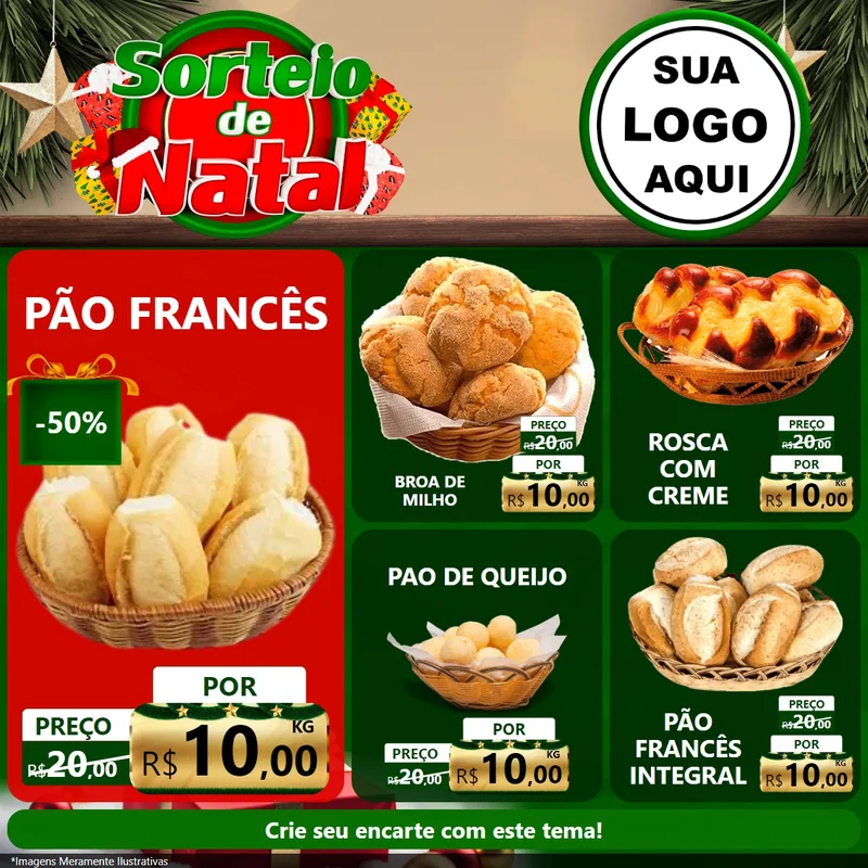 Modelo de Rede Social para Feed Facebook com o tema Sorteio de Natal para Padaria