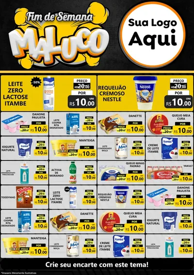 Modelo de Encarte para Encarte A4 Vertical com o tema Fim de Semana Maluco para Frios e Laticínios