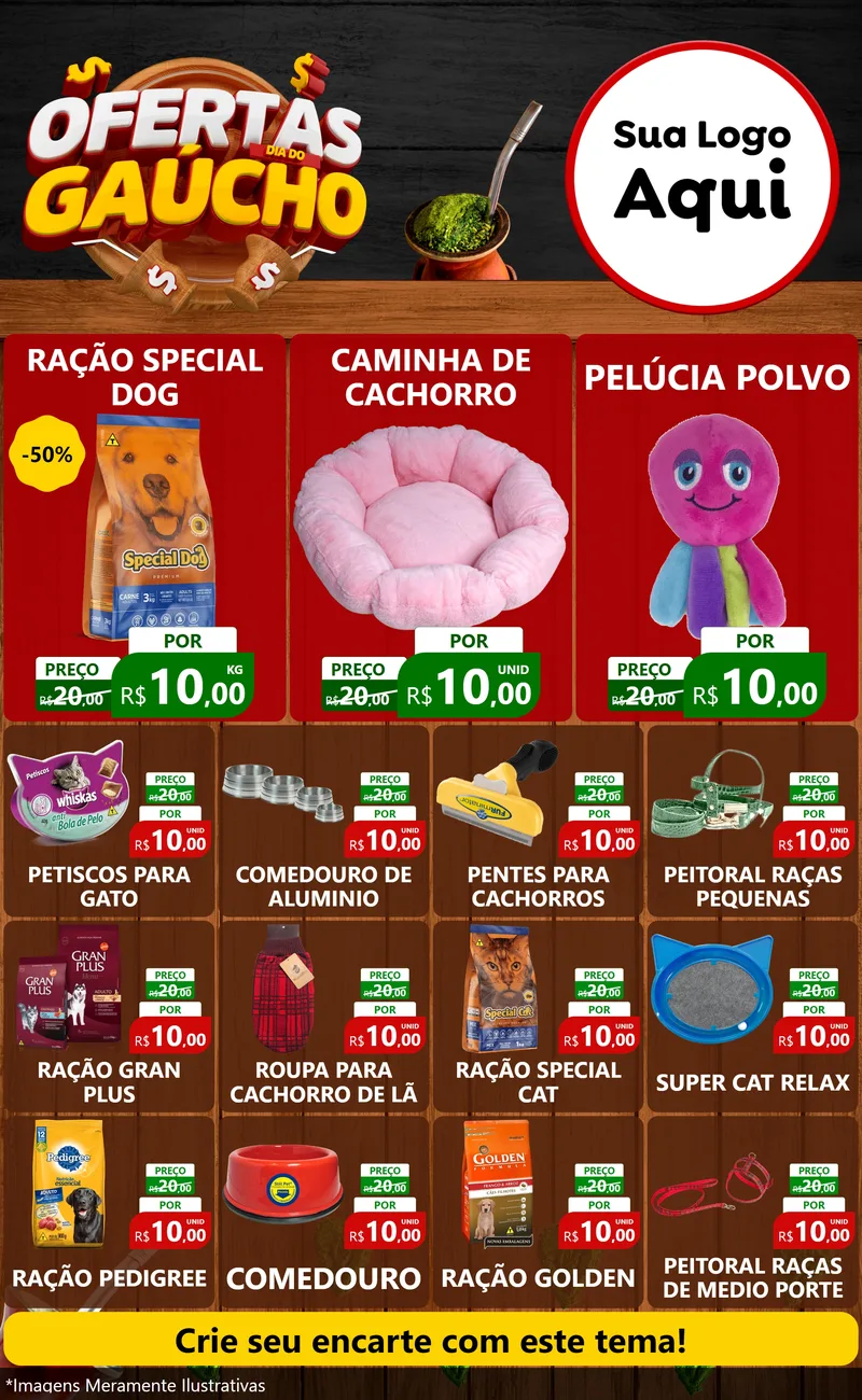Modelo de Encarte para Encarte Grande com o tema Ofertas Dia do Gaúcho para Pet Shop