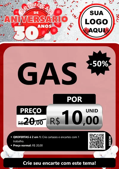 Modelo de Cartaz para Cartaz A4 Vertical com o tema Promoção de Aniversário - 30 Anos para Água e gás