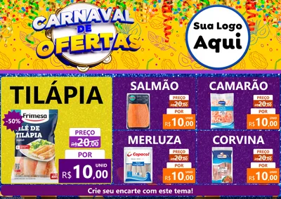 Modelo de Encarte para Encarte A4 Horizontal com o tema Carnaval de Ofertas para Peixaria
