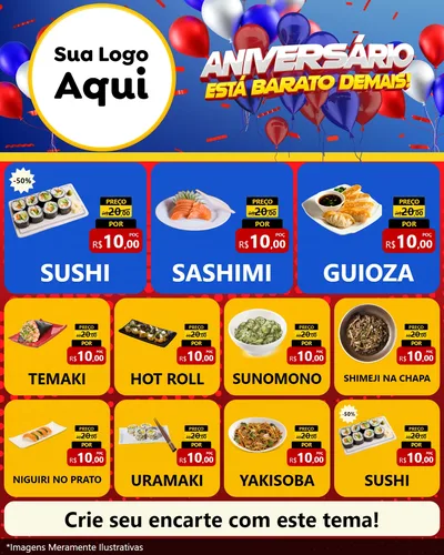 Modelo de Rede Social para Feed Instagram com o tema Aniversário para Comida japonesa