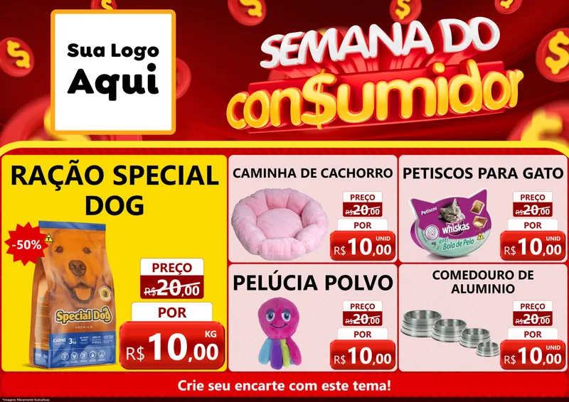 Modelo de Encarte para Encarte A4 Horizontal com o tema Semana do Consumidor para Pet Shop