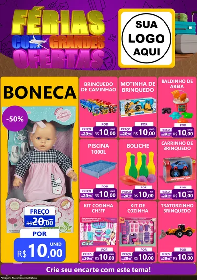 Modelo de Encarte para Encarte A4 Vertical com o tema Férias com Grandes Ofertas para Brinquedos