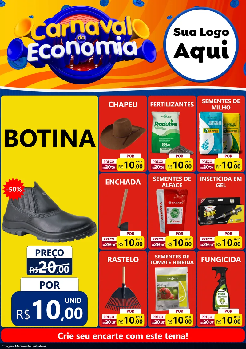 Modelo de Encarte para Encarte A4 Vertical com o tema Carnaval da Economia para Agropecuária