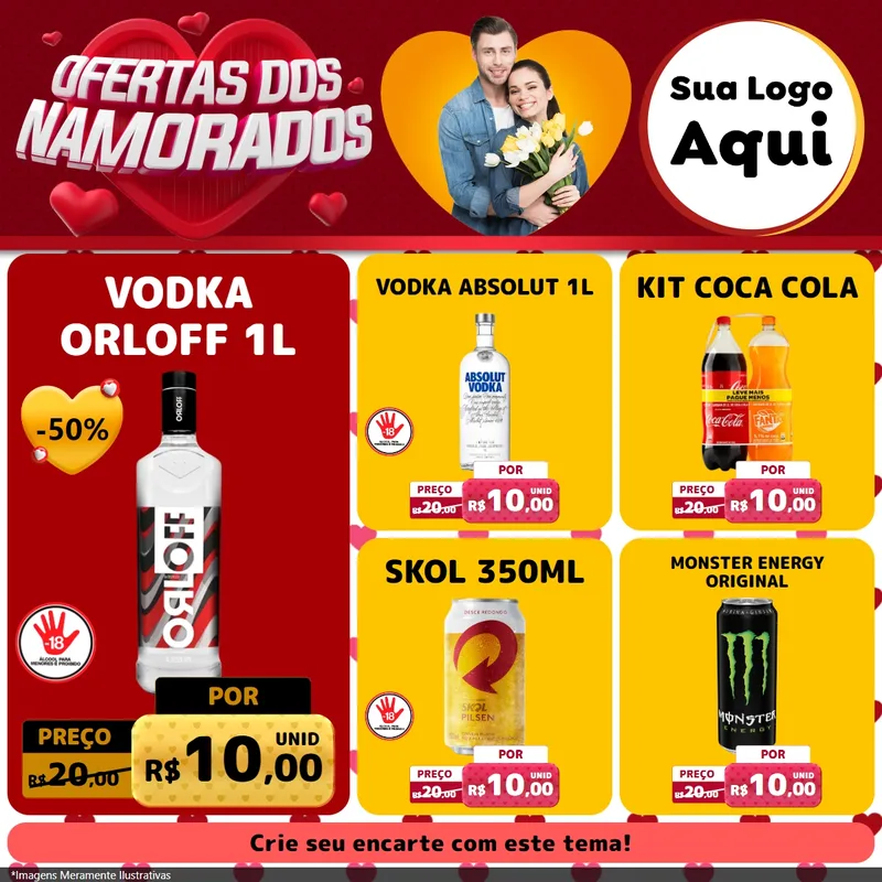 Modelo de Rede Social para Feed Facebook com o tema Ofertas Dos Namorados para Distribuidora de bebidas