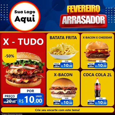 Modelo de Rede Social para Feed Facebook com o tema Fevereiro Arrasador para Hamburgueria