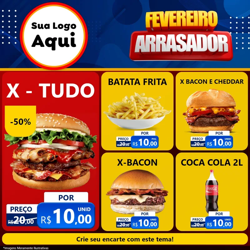 Modelo de Rede Social para Feed Facebook com o tema Fevereiro Arrasador para Hamburgueria