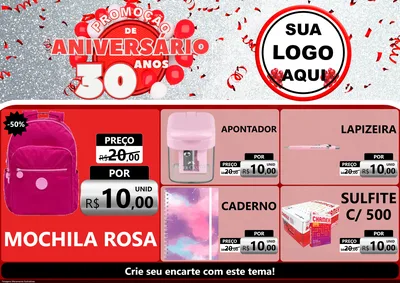 Modelo de Encarte para Encarte A4 Horizontal com o tema Promoção de Aniversário - 30 Anos para Papelaria