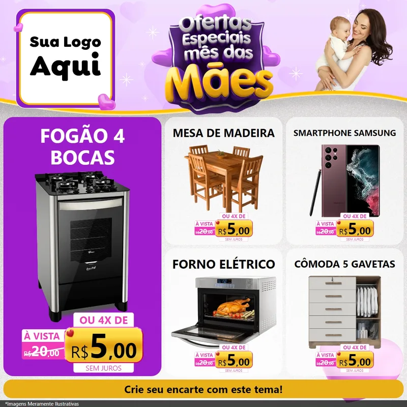 Modelo de Rede Social para Feed Facebook com o tema Ofertas Especiais - Mês das Mães para Móveis e Eletro