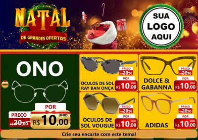 Modelo de Encarte para Encarte A4 Horizontal com o tema Natal de Grandes Ofertas para Óticas