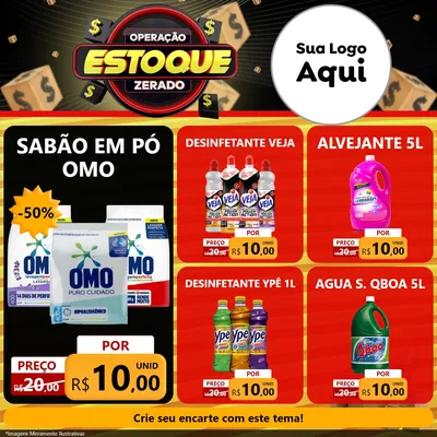 Modelo de Rede Social para Feed Facebook com o tema Operação Estoque Zerado para Produtos de Limpeza