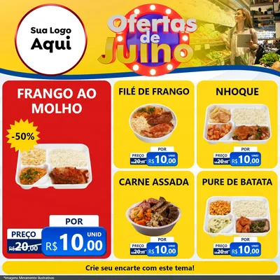 Modelo de Rede Social para Feed Facebook com o tema Ofertas de Julho para Restaurante